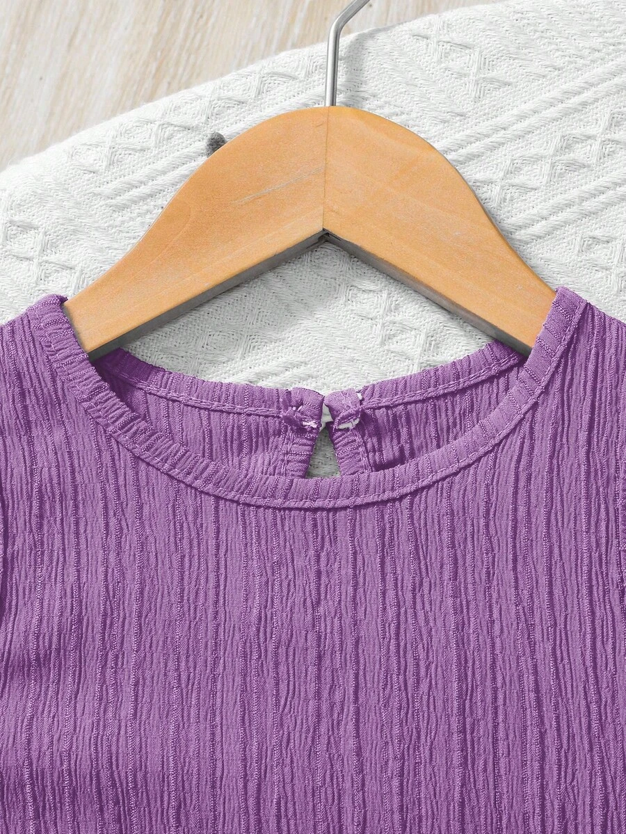 Top sin mangas de cuello redondo y pantalones cortos sueltos de unicolor - Imagen 3