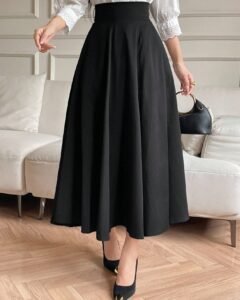 Falda larga, elegante y casual de talle alto con línea A