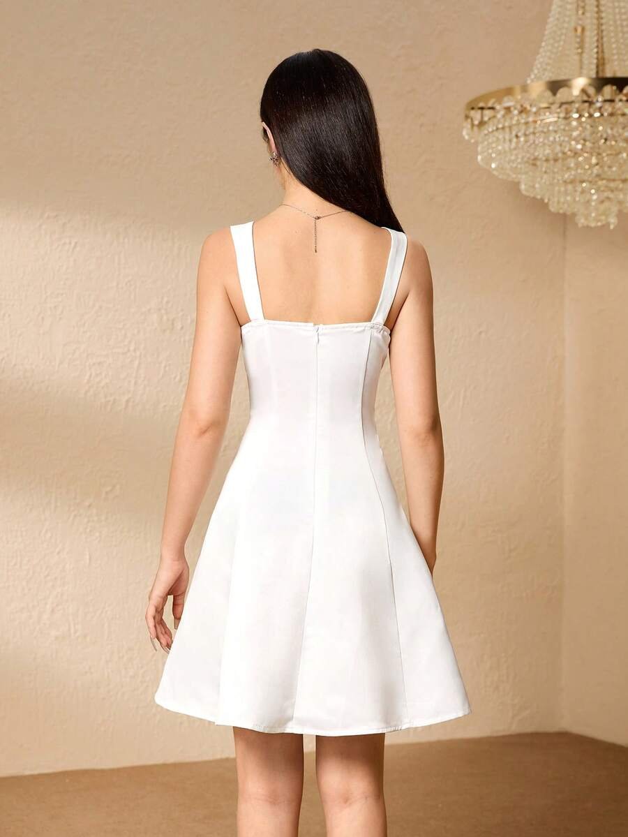 Vestido de moda de unicolor con cuello cuadrado y sin mangas - Imagen 2