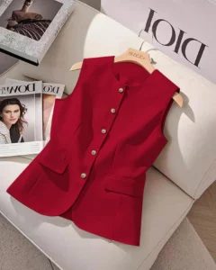 Blusa elegante de botones con parte delantera sólida y sin mangas