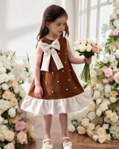 Vestido con volantes, lazo de perlas y estilo francés