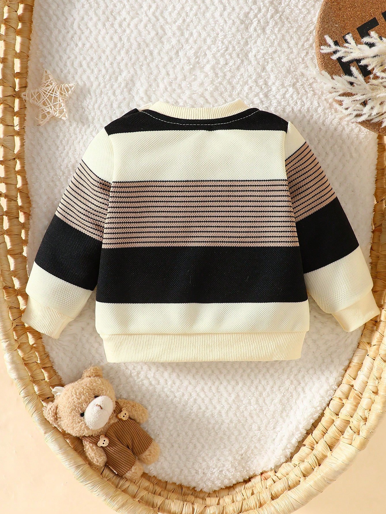 Ropa casual para bebé recién nacido con parte superior a rayas de color contrastante - Imagen 2