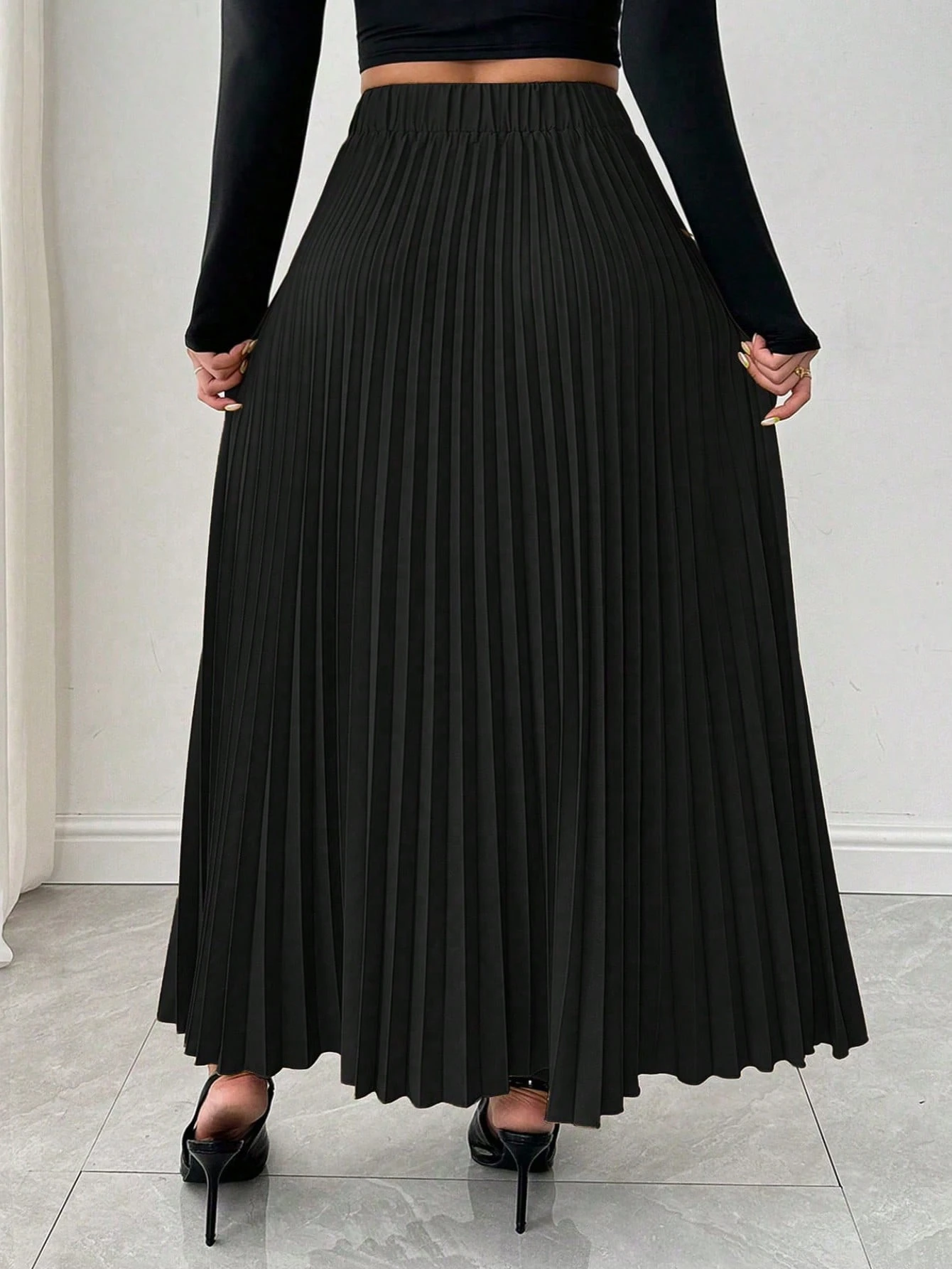 Falda elegante plisada de unicolor - Imagen 2