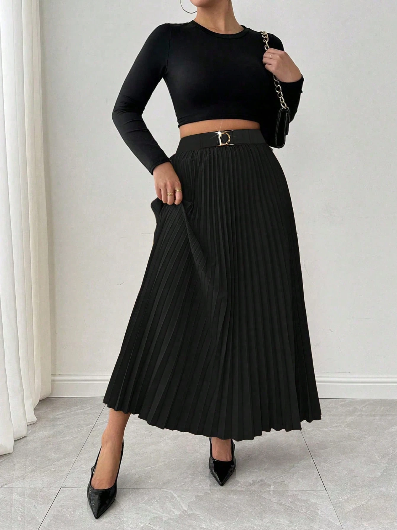 Falda elegante plisada de unicolor - Imagen 3