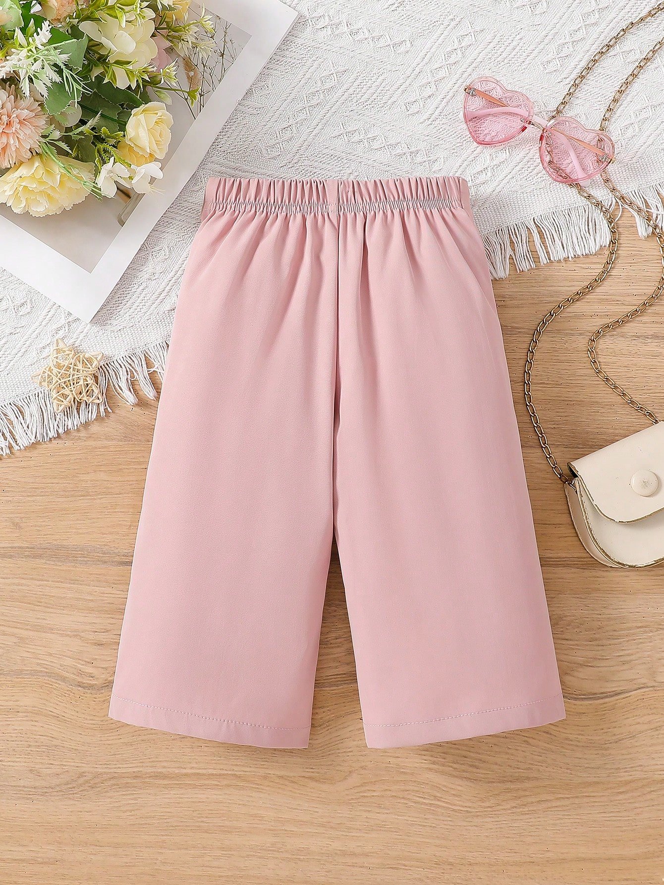 Pantalones rectos de unicolor para niñas pequeñas - Imagen 2