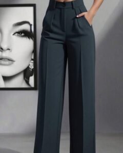 Pantalones holgados de cintura alta con pliegues, aptos para el trabajo y el uso casual