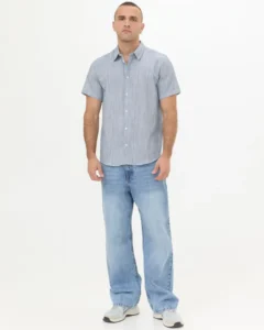 Camisa Regular a Rayas Azul