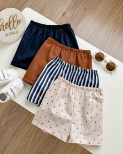 Pantalone corto casual elástico de cintura unicolor de patrón