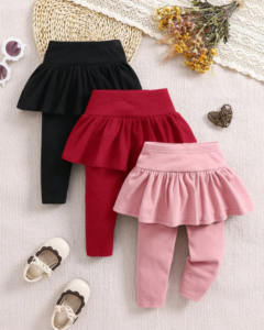 Pantalon de cintura con volante de unicolor, elástico y versátil