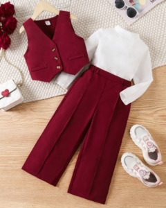 Chaleco elegante + pantalones de pierna ancha + camiseta