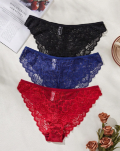 Set de 3 bragas de encaje románticas para mujer