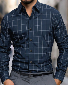 Camisa casual de manga larga con botones delanteros a cuadros