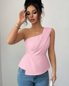Blusa casual de mujer con volante asimétrico en unicolor