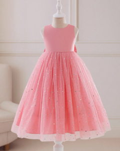 Vestido sin mangas de satén para niñas jóvenes con lazo en la espalda