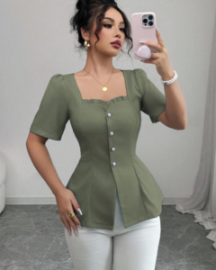 Blusa de mujer de estilo francés elegante, de unicolor