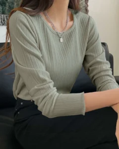 Camiseta con borde de lechuga de punto acanalado