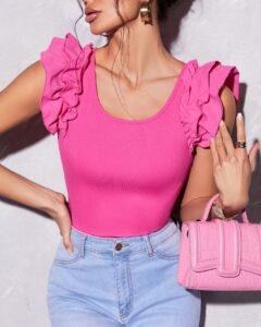 Top unicolor ribete con fruncido