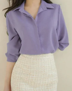 Camisa con botones frontales lisos, blusas de manga larga