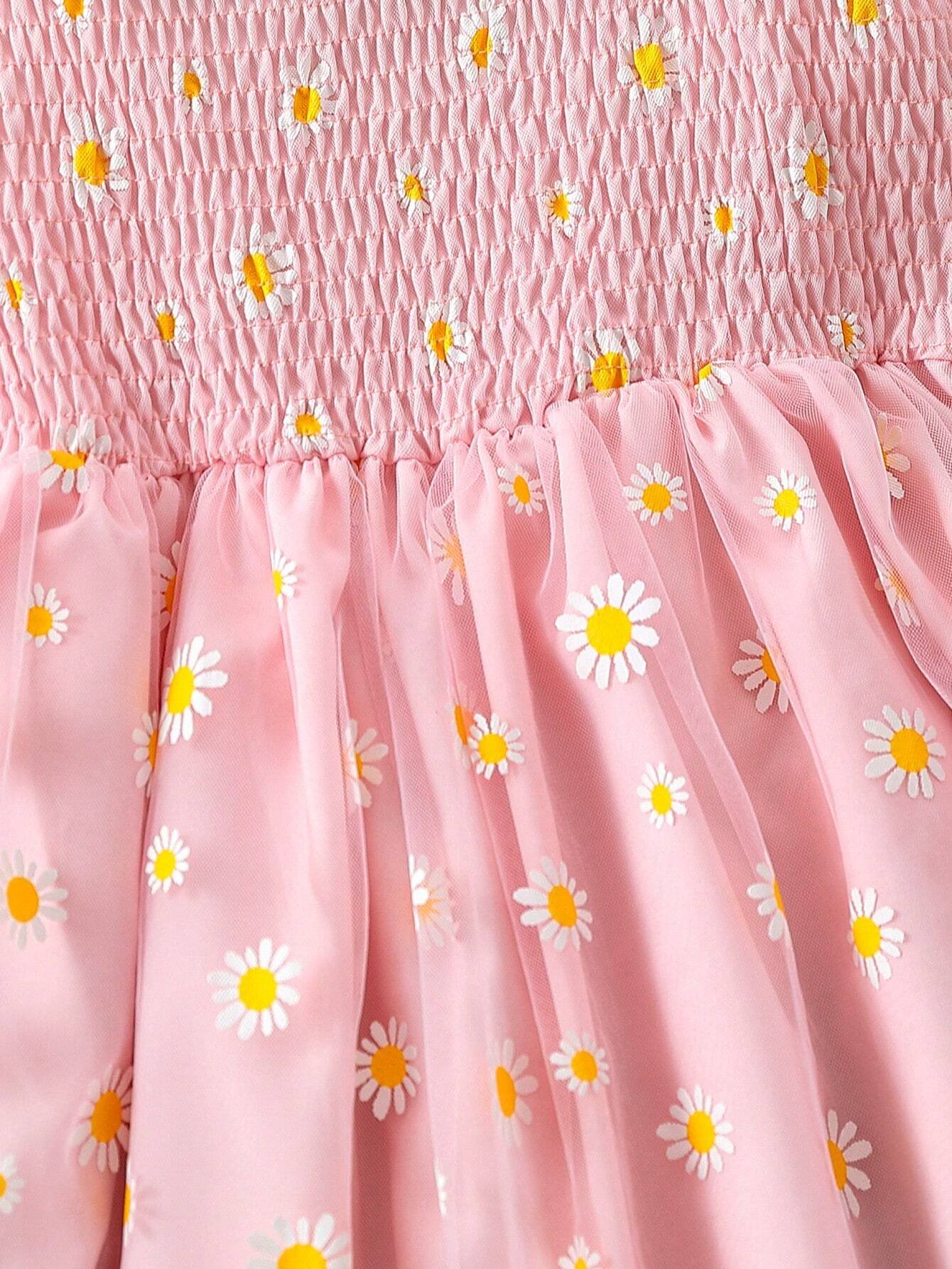 Vestido De Tirantes Con Diseño De Margaritas Y Adornado Con Volantes - Imagen 3