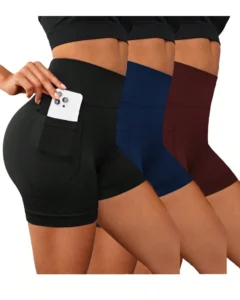 Shorts deportivo con cintura ancha y bolsillo para teléfono