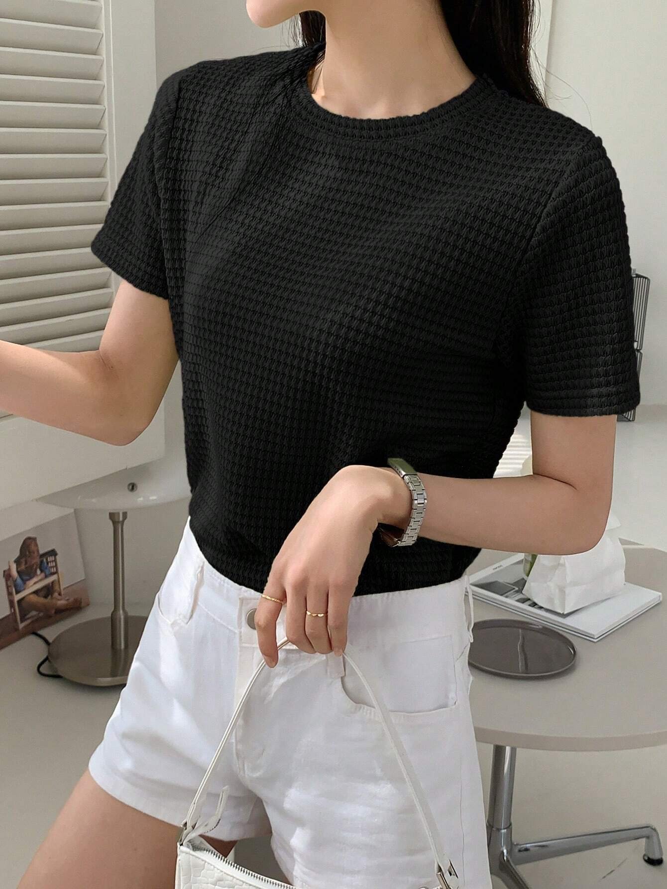 Camiseta De Manga Corta De Color Sólido - Imagen 2