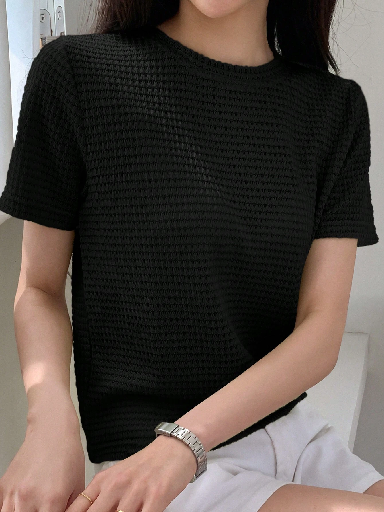 Camiseta De Manga Corta De Color Sólido - Imagen 3