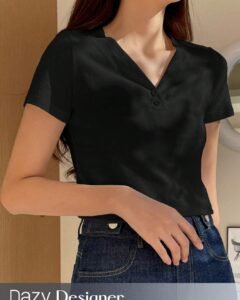 Camiseta de verano de mujer informal con cuello en V liso