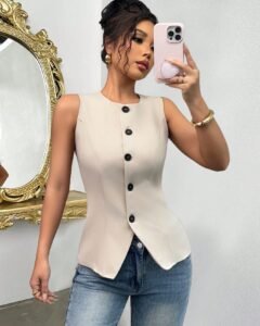 Blusa sin mangas de unicolor informal para el trayecto en verano