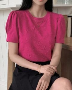 Camiseta de mujer de manga corta y cuello redondo, dulce y casual