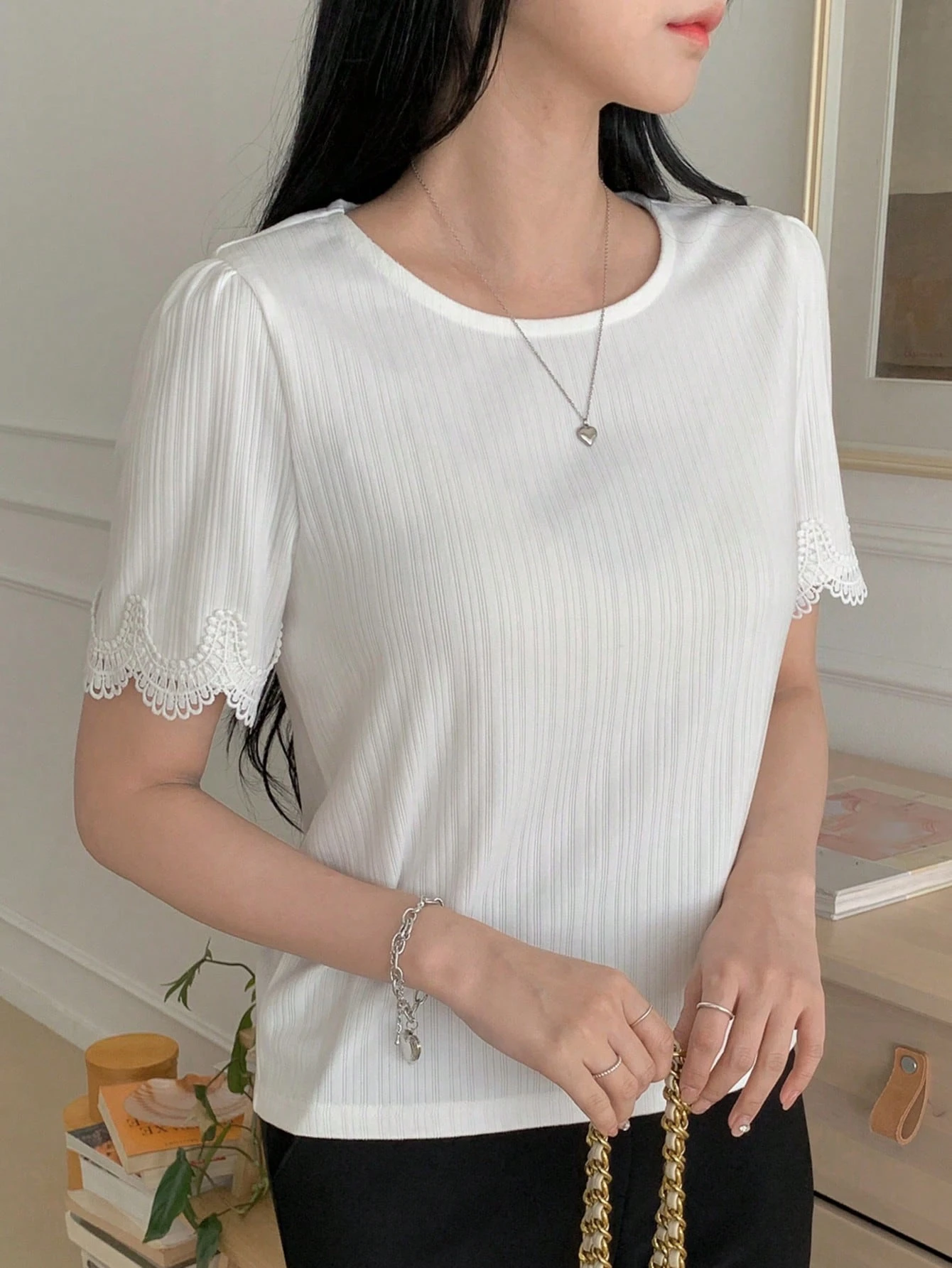 Blusa básica de mujer de cuello redondo con ajuste holgado - Imagen 3