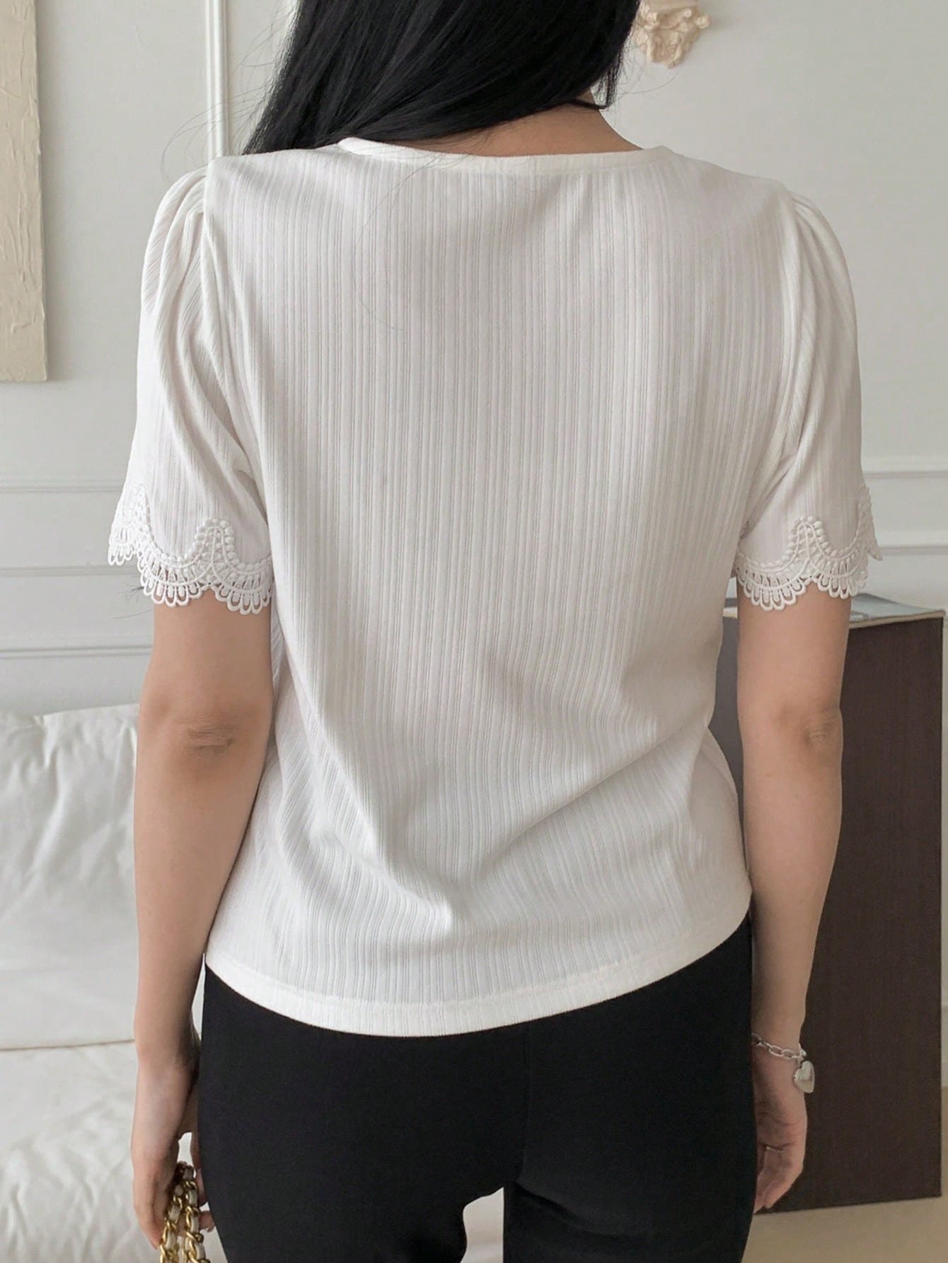 Blusa básica de mujer de cuello redondo con ajuste holgado - Imagen 2