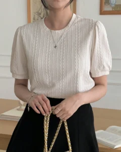 Blusa de verano para mujer de cuello redondo, elegante