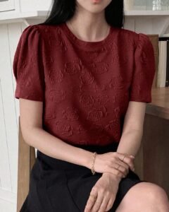 Camiseta de mujer de manga corta y cuello redondo, dulce y casual