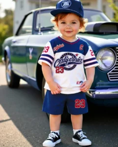 Camiseta manga corta con cuello en V a juego con pantalones cortos