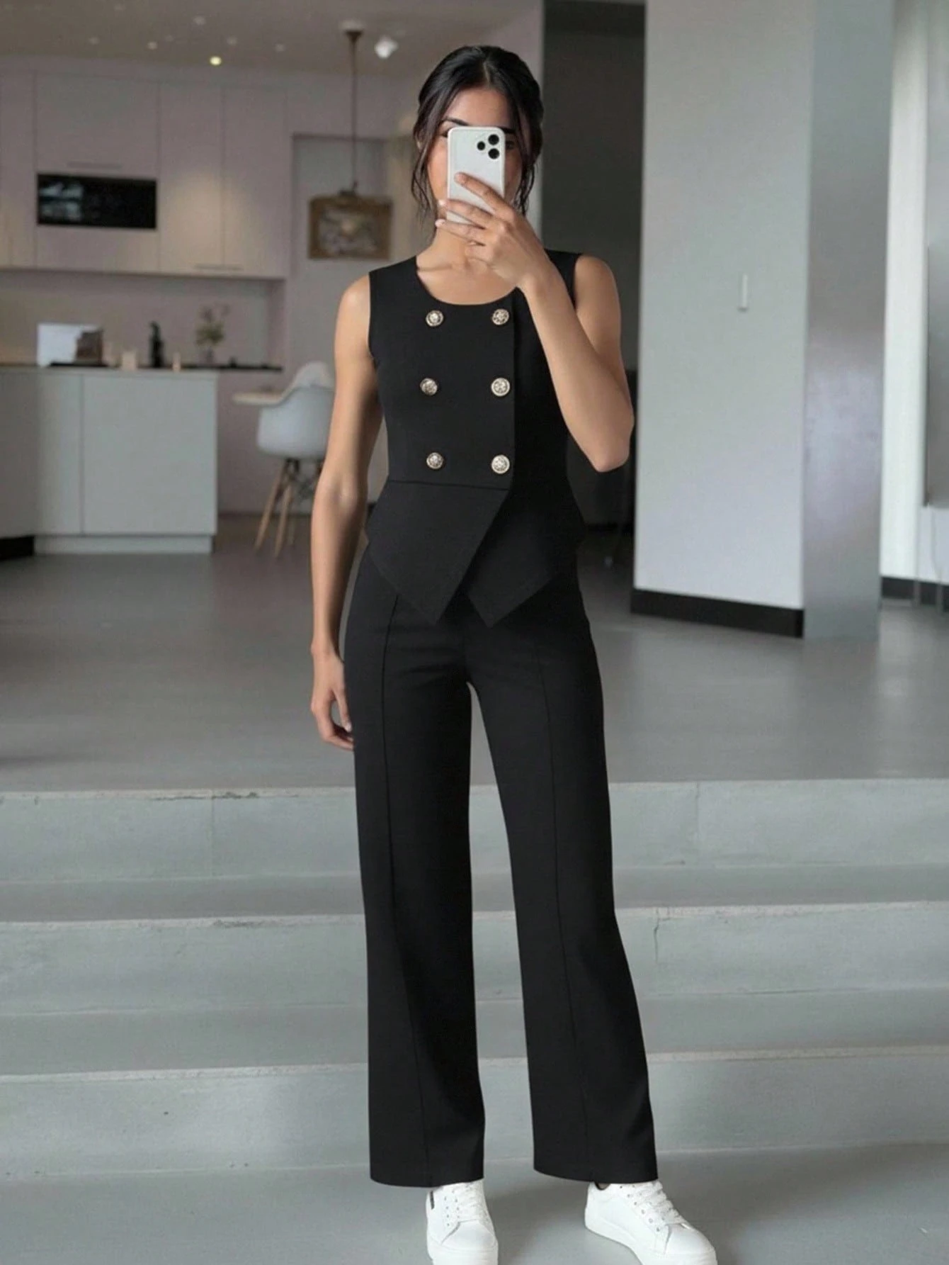 Conjunto de blusa de trabajo y pantalones largos simples para chicas