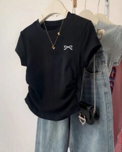 Top ajustado con cintura fruncida para salir, camiseta de manga corta con estampado