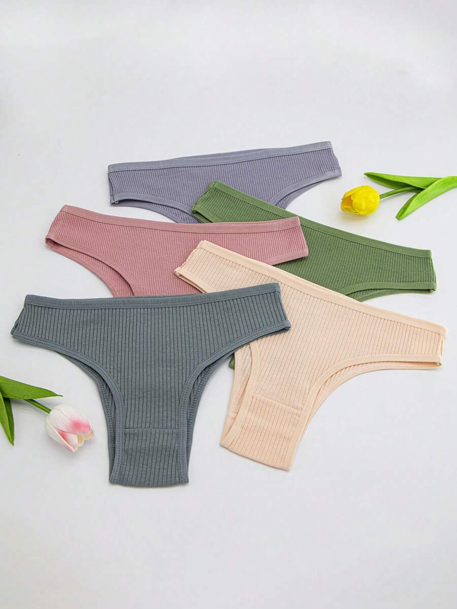 Set de 5 bragas unicolor con cintura media y transpirables - Imagen 3