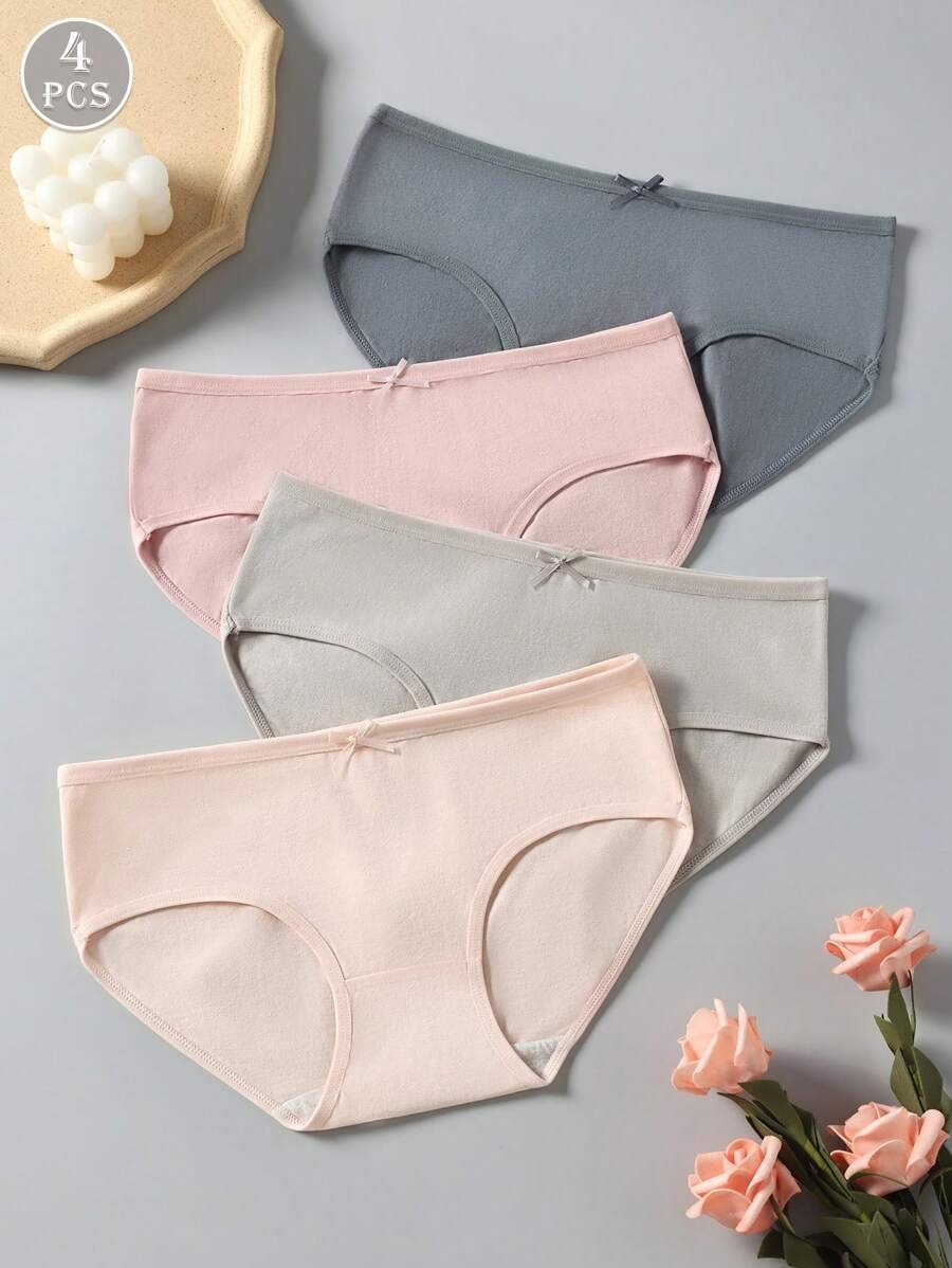 4 piezas Ropa interior de algodón de unicolor y cintura baja - Imagen 3