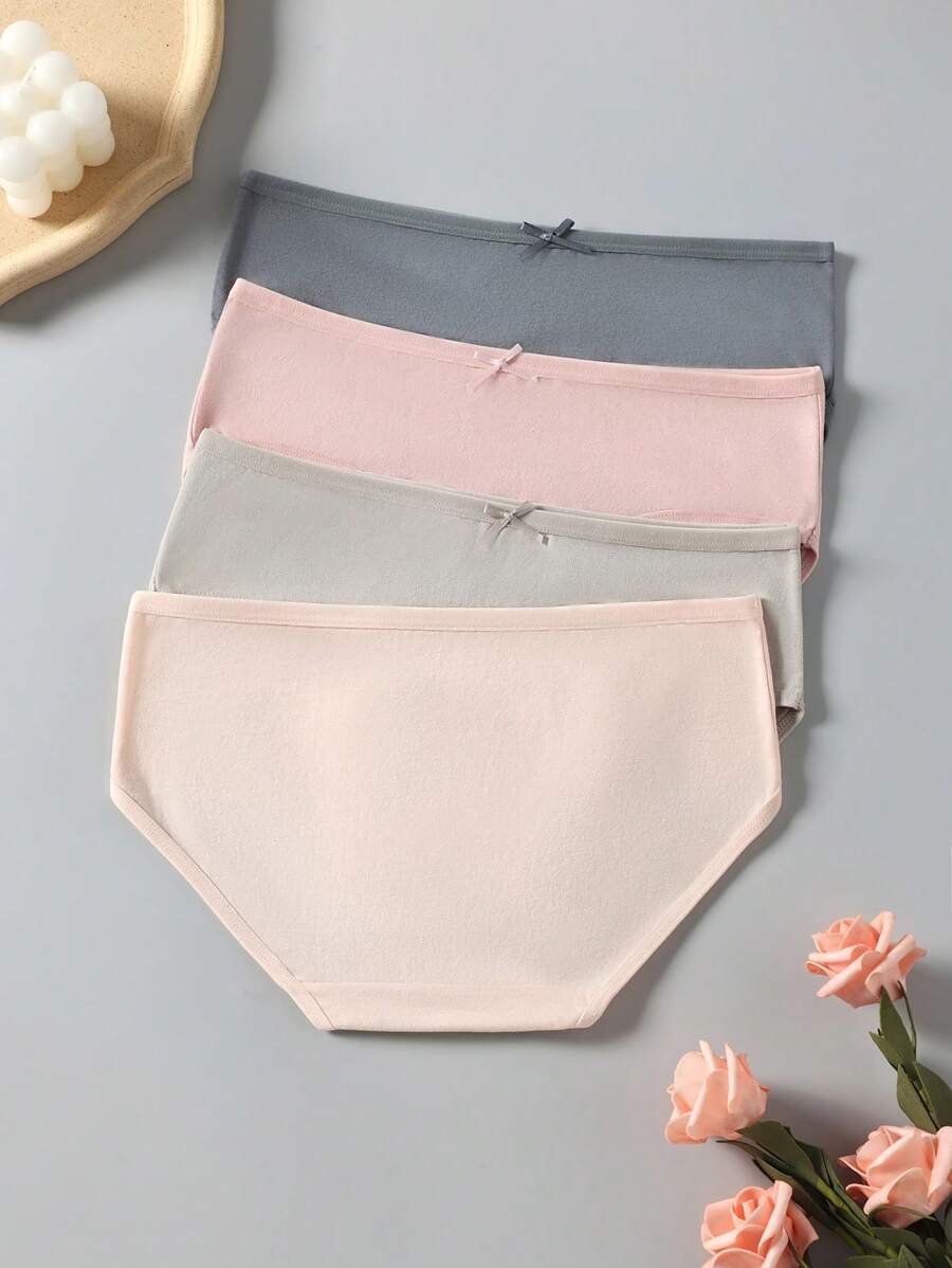 4 piezas Ropa interior de algodón de unicolor y cintura baja - Imagen 2