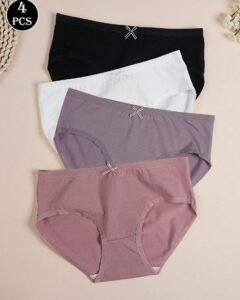 4 piezas Bragas tipo hipster con textura de moño, multicolor