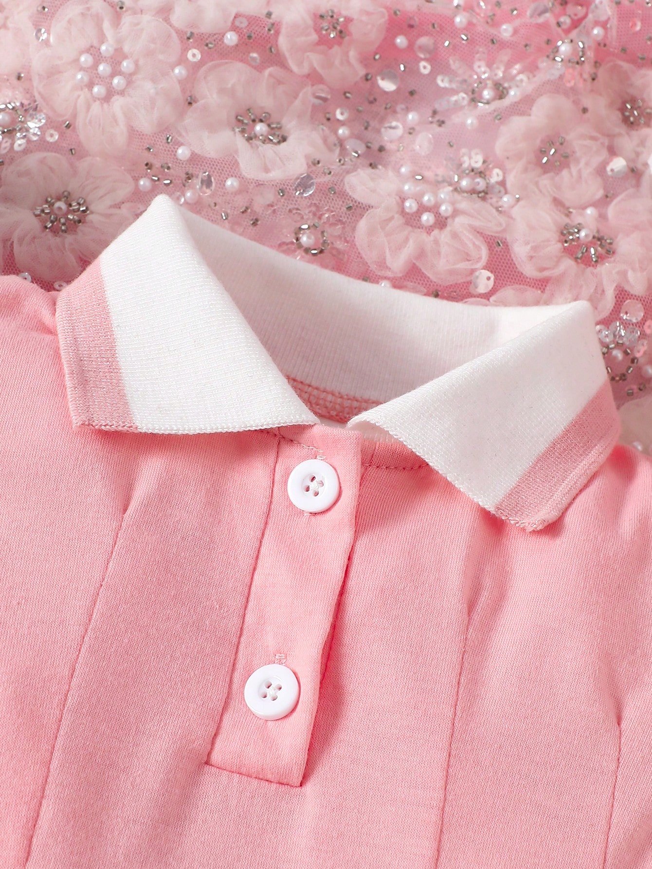 Vestido informal rosa para niñas bebé, con cuello y puños de canalé - Imagen 3