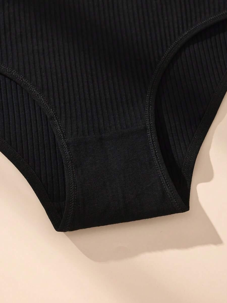 5 piezas de bragas negras sólidas y simples de triángulo suave y cómoda - Imagen 3