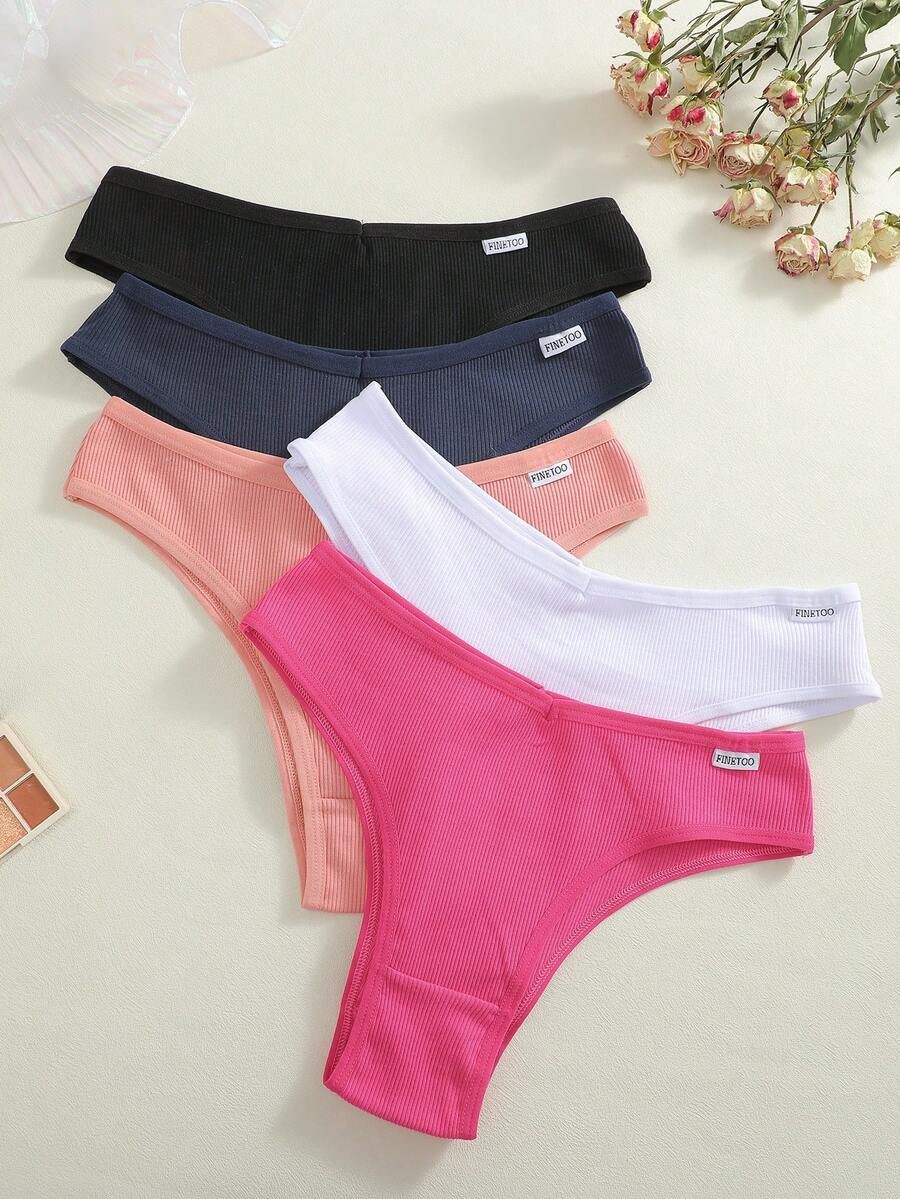 Set de 5 bragas de bikini sexys de cintura baja, acanaladas y transpirables - Imagen 3