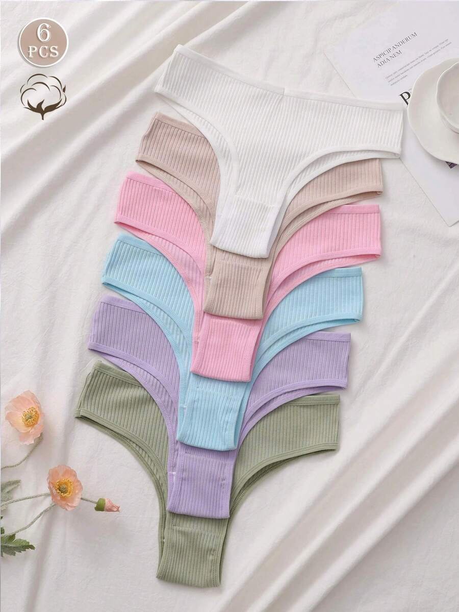 6 piezas de bragas brasileñas de algodón transpirable para mujer