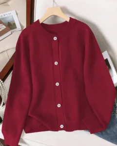 Suéter de punto de cuello redondo de manga larga, cárdigan
