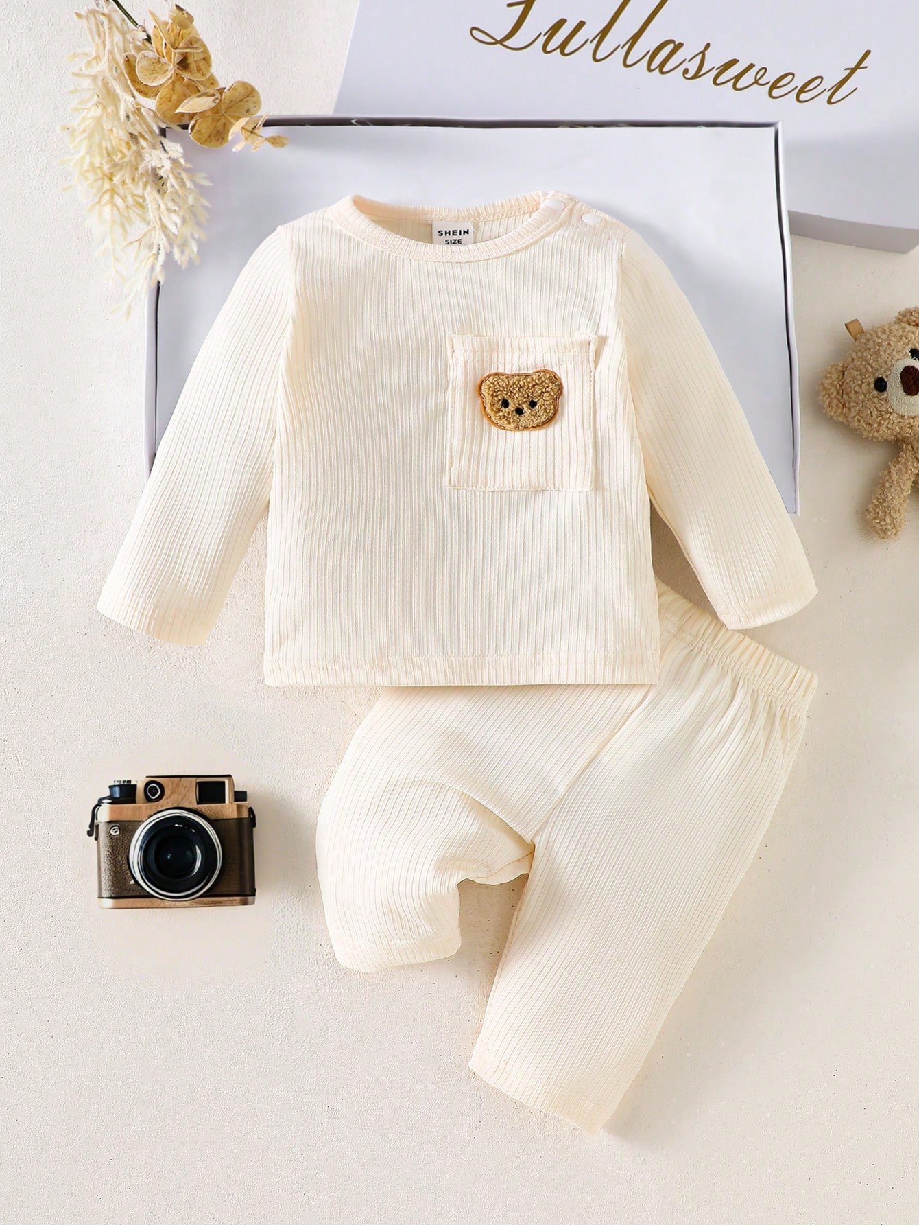 Conjunto básico para recién nacido niño, parte superior de tela texturizada - Imagen 3