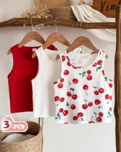 Camiseta sin mangas para niñas, de unicolor y estampado