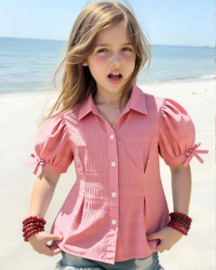 Blusa de cuadros rojos con botones para niña