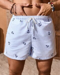 Pantalones cortos de natación para hombres con cordón en la cintura