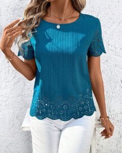Blusa informal para mujer con cuello redondo y manga corta